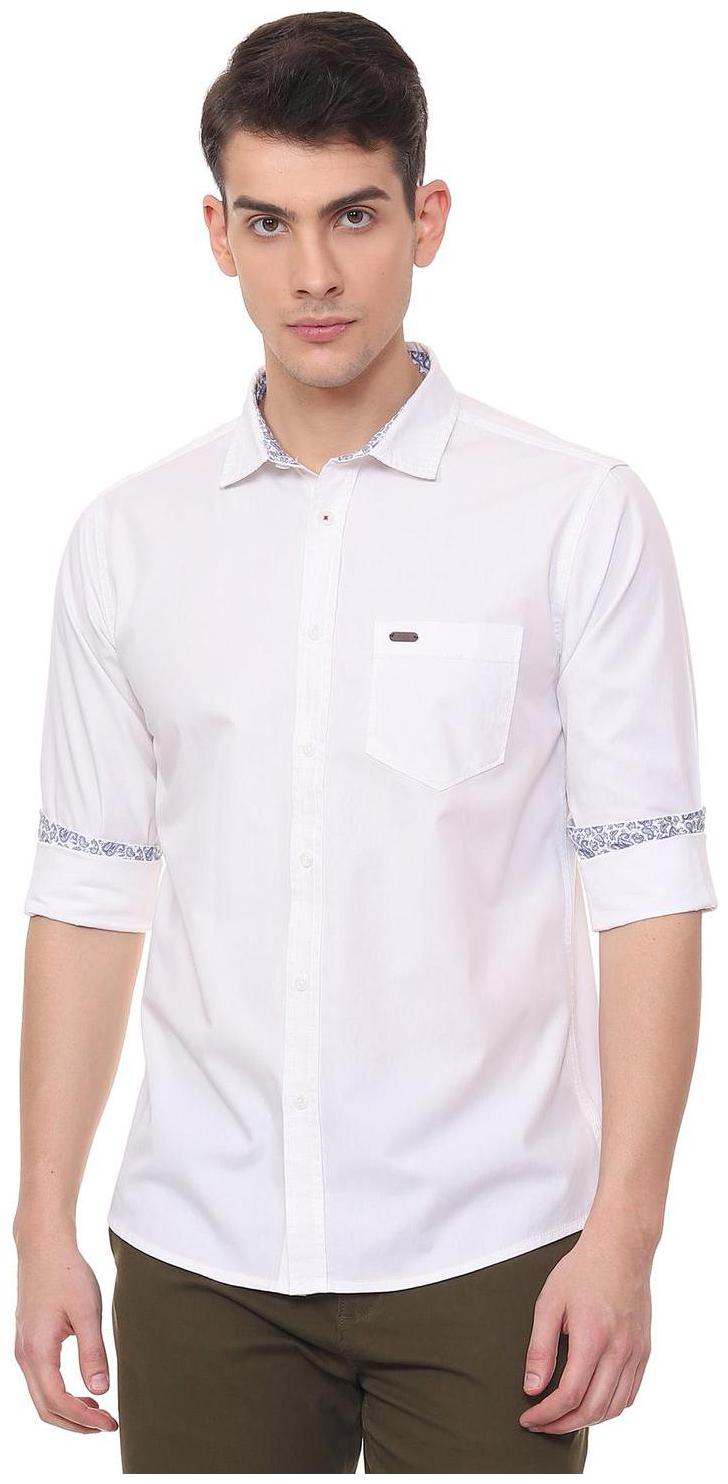 

People Men White Solid Slim Fit Casual Shirt
