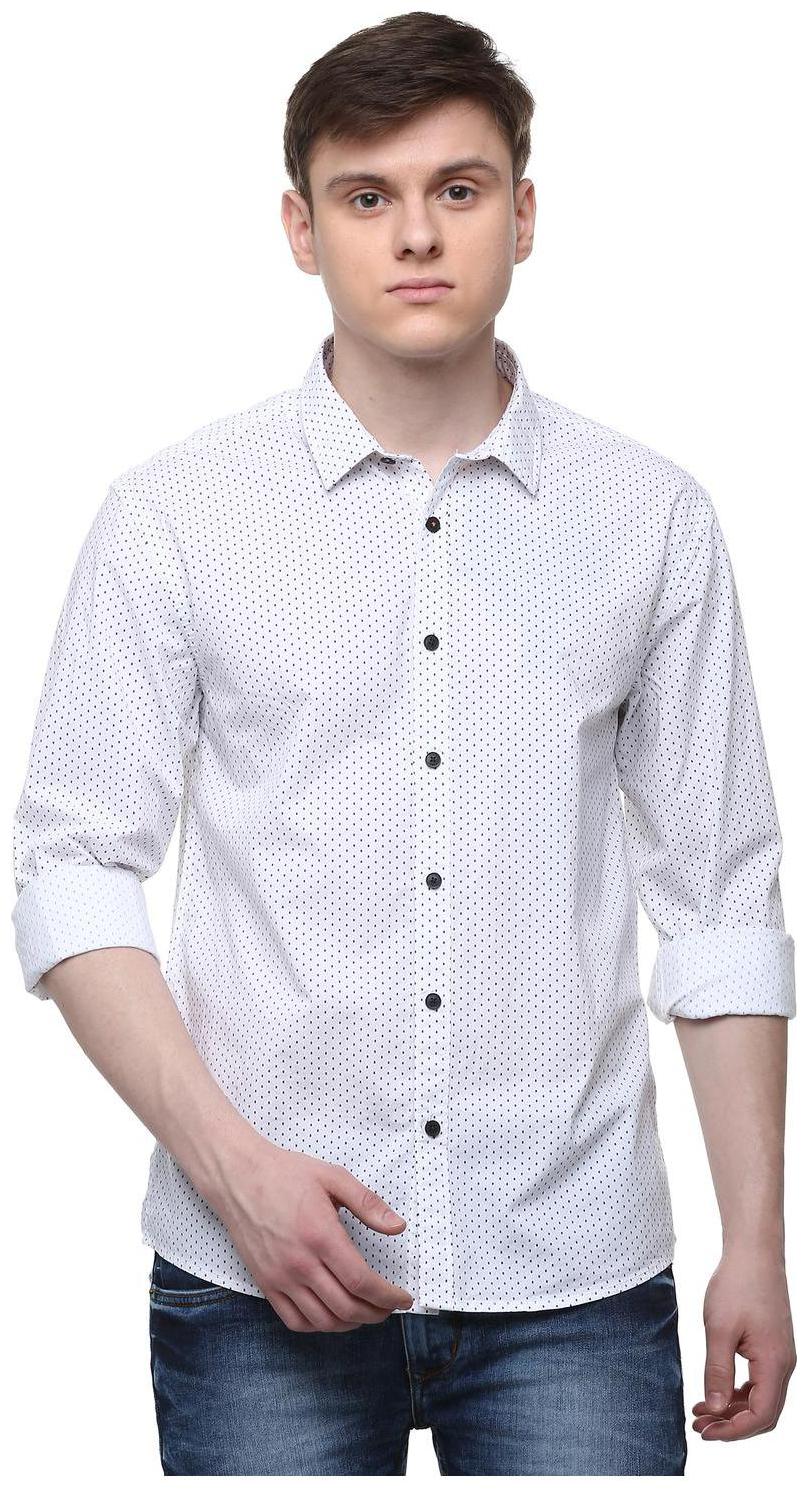 

People Men White Printed Regular Fit Casual Shirt