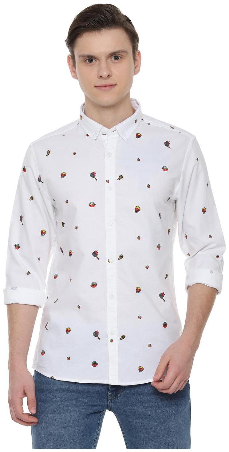 

People Men White Printed Regular Fit Casual Shirt