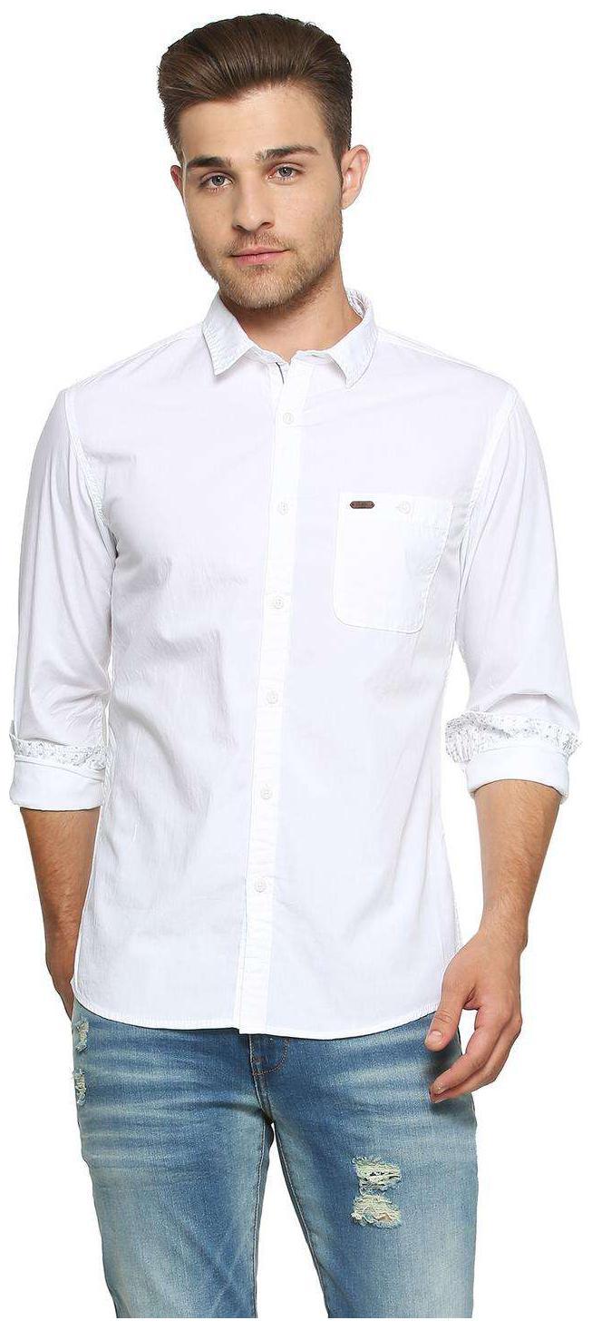 

People Men White Solid Slim Fit Casual Shirt