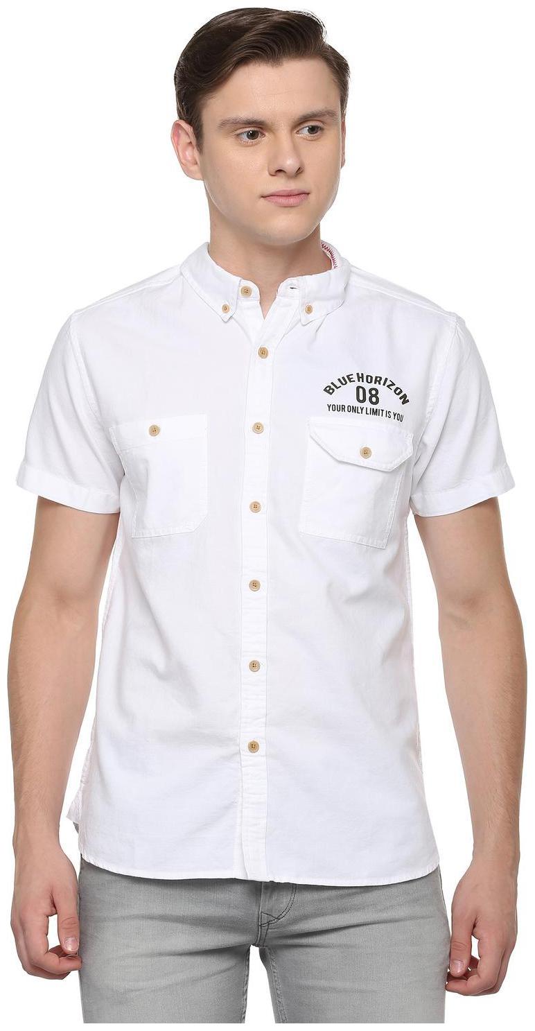 

People Men White Printed Regular Fit Casual Shirt