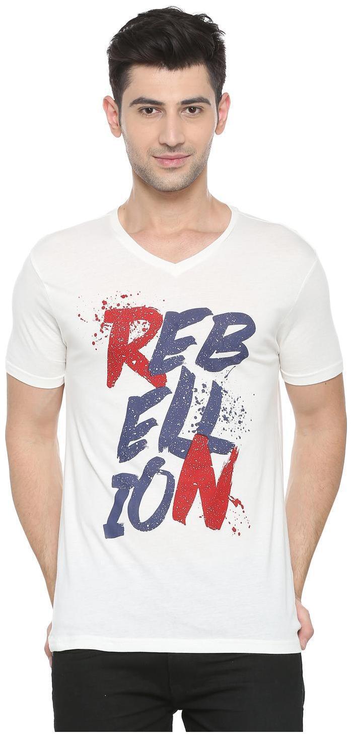 

People Men White Regular fit Cotton Blend V neck T-Shirt - Pack Of 1