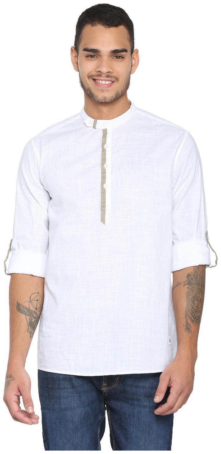 

People Men White Weaved Regular Fit Casual Shirt