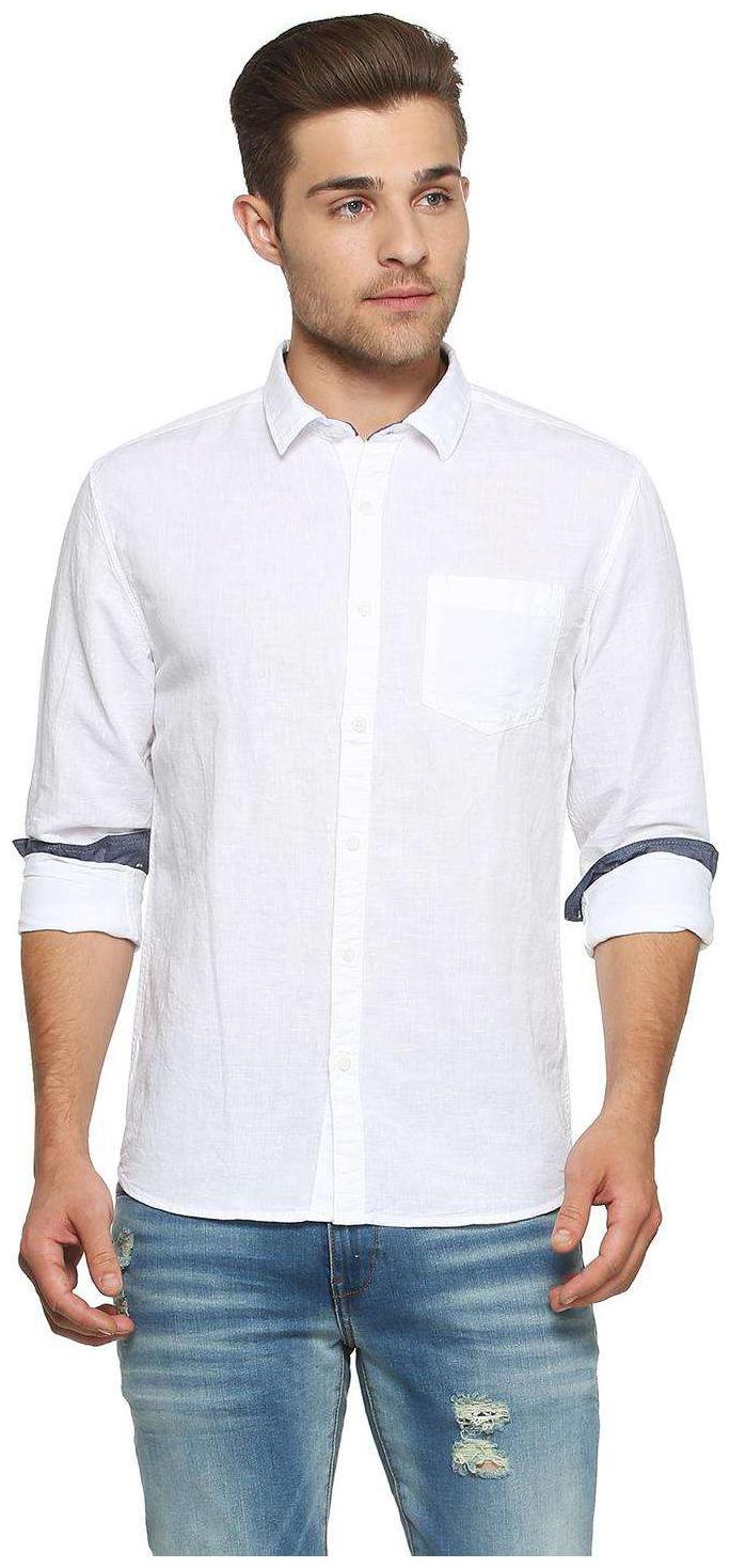 

People Men White Solid Regular Fit Casual Shirt