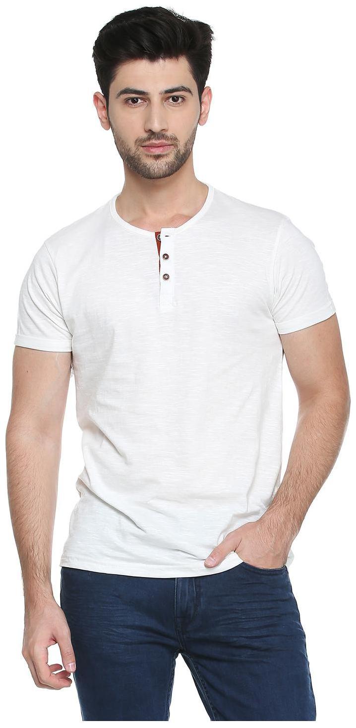 

People Men White Regular fit Cotton Henley neck T-Shirt - Pack Of 1