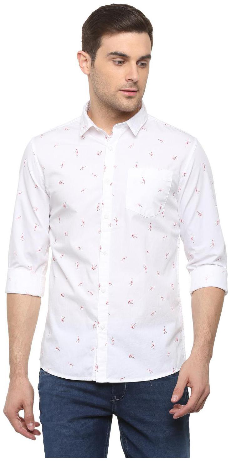 

People Men White Printed Slim Fit Casual Shirt