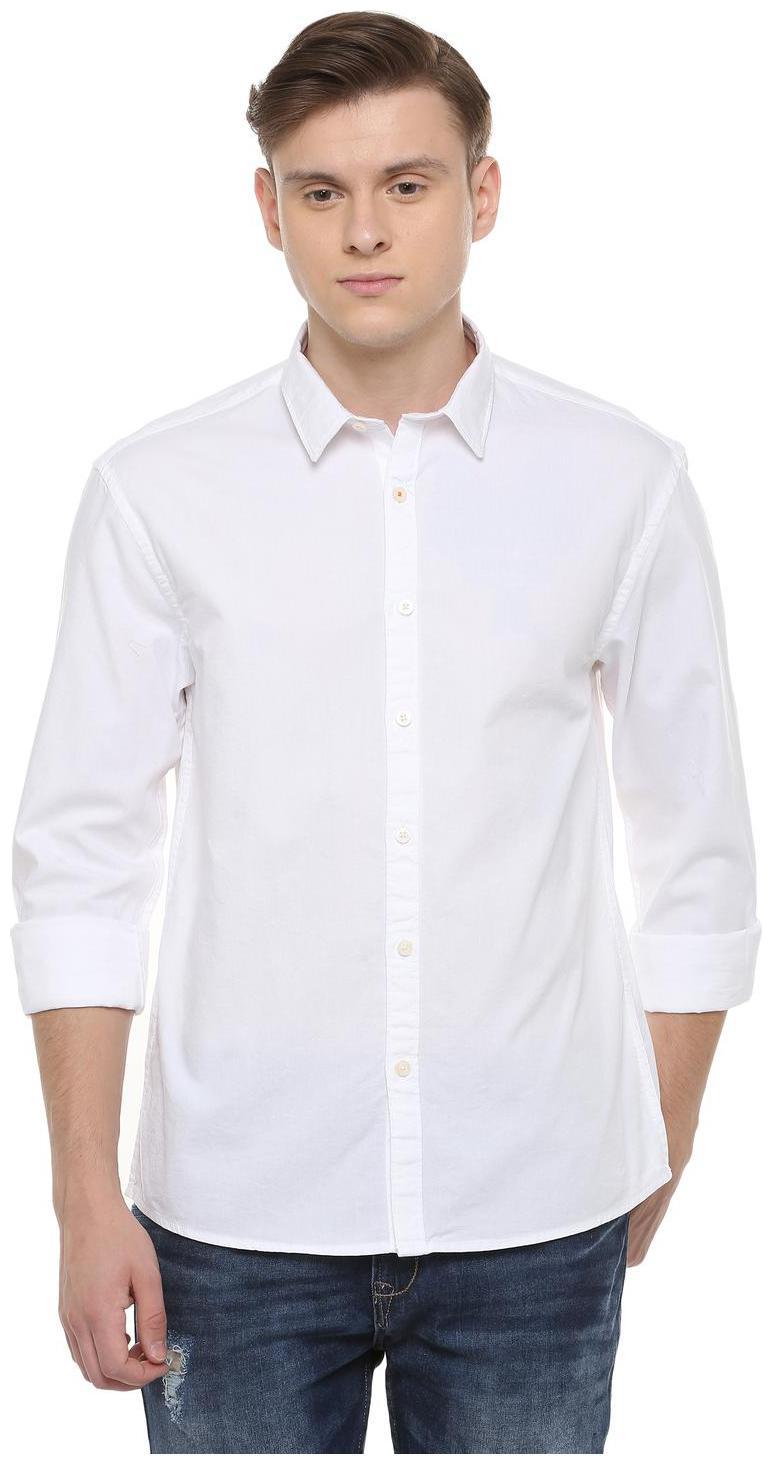 

People Men White Solid Regular Fit Casual Shirt
