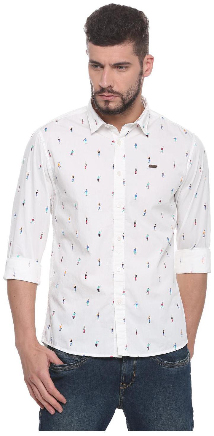 

People Men White Printed Regular Fit Casual Shirt