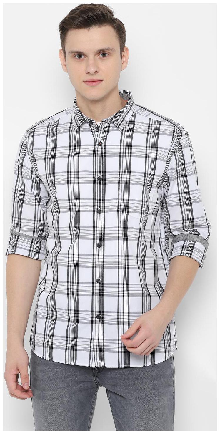 

People Men White Checked Regular Fit Casual Shirt