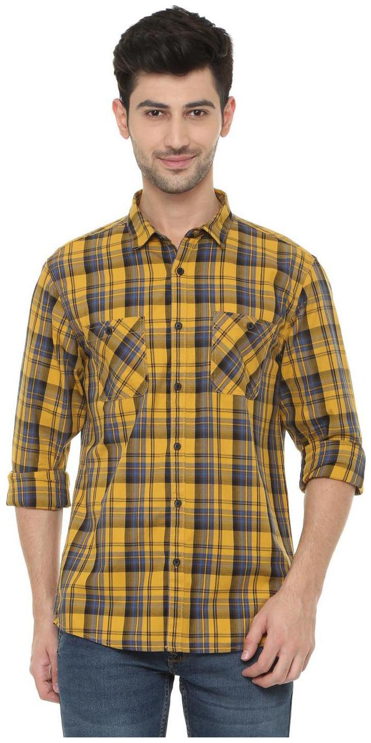 

People Men Yellow Checked Slim Fit Casual Shirt
