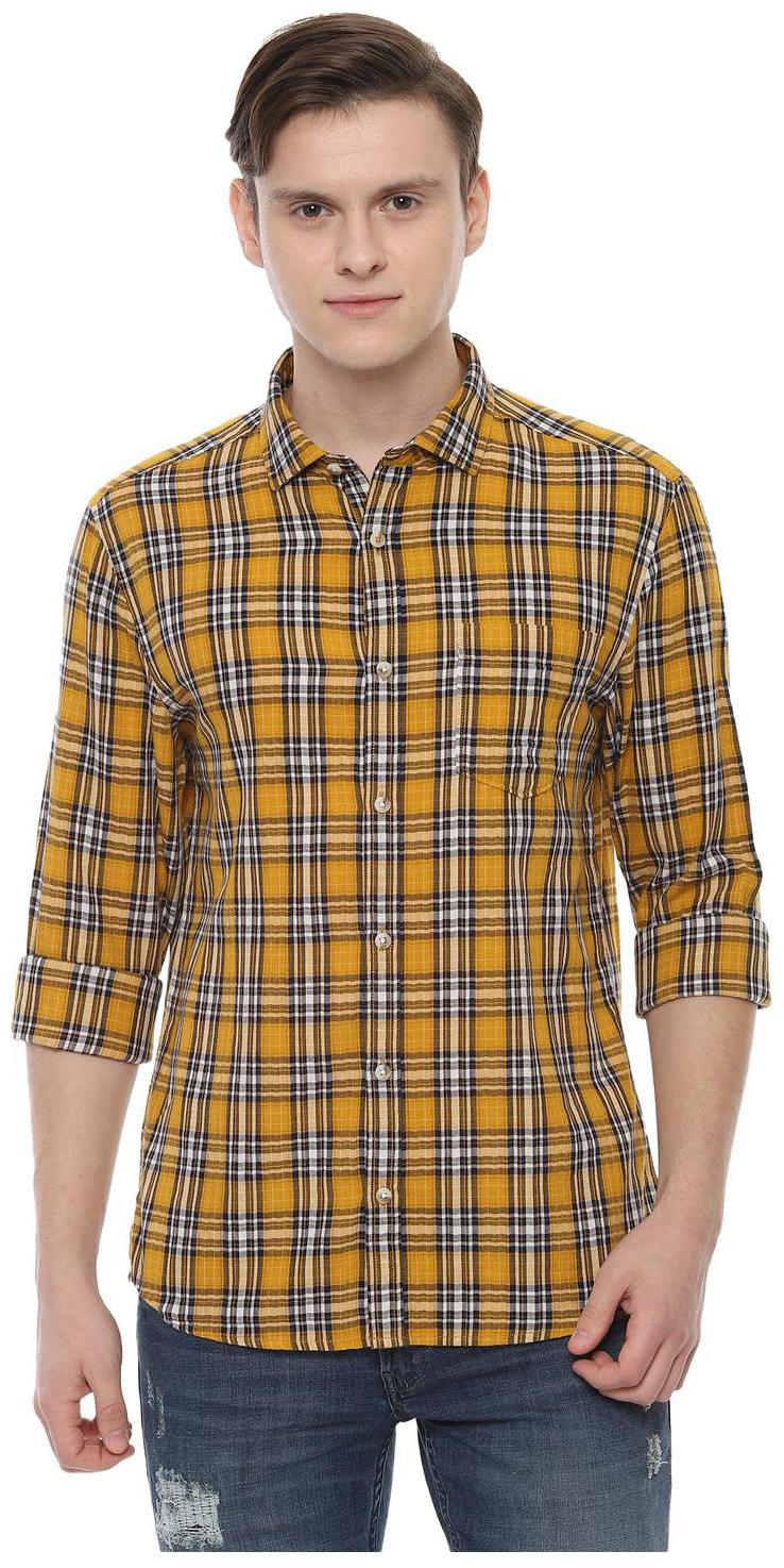 

People Men Yellow Checked Slim Fit Casual Shirt