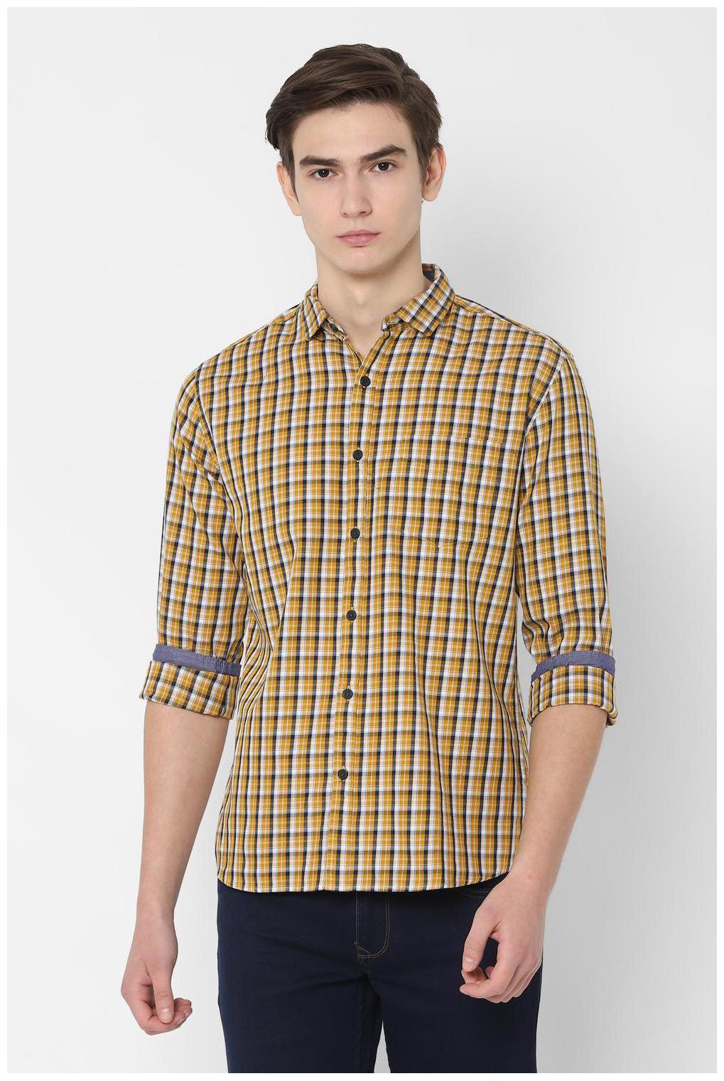 

People Men Yellow Checked Regular Fit Casual Shirt