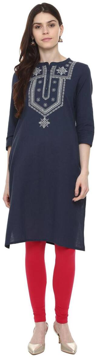 People Women Blue Embroidered A Line Kurta
