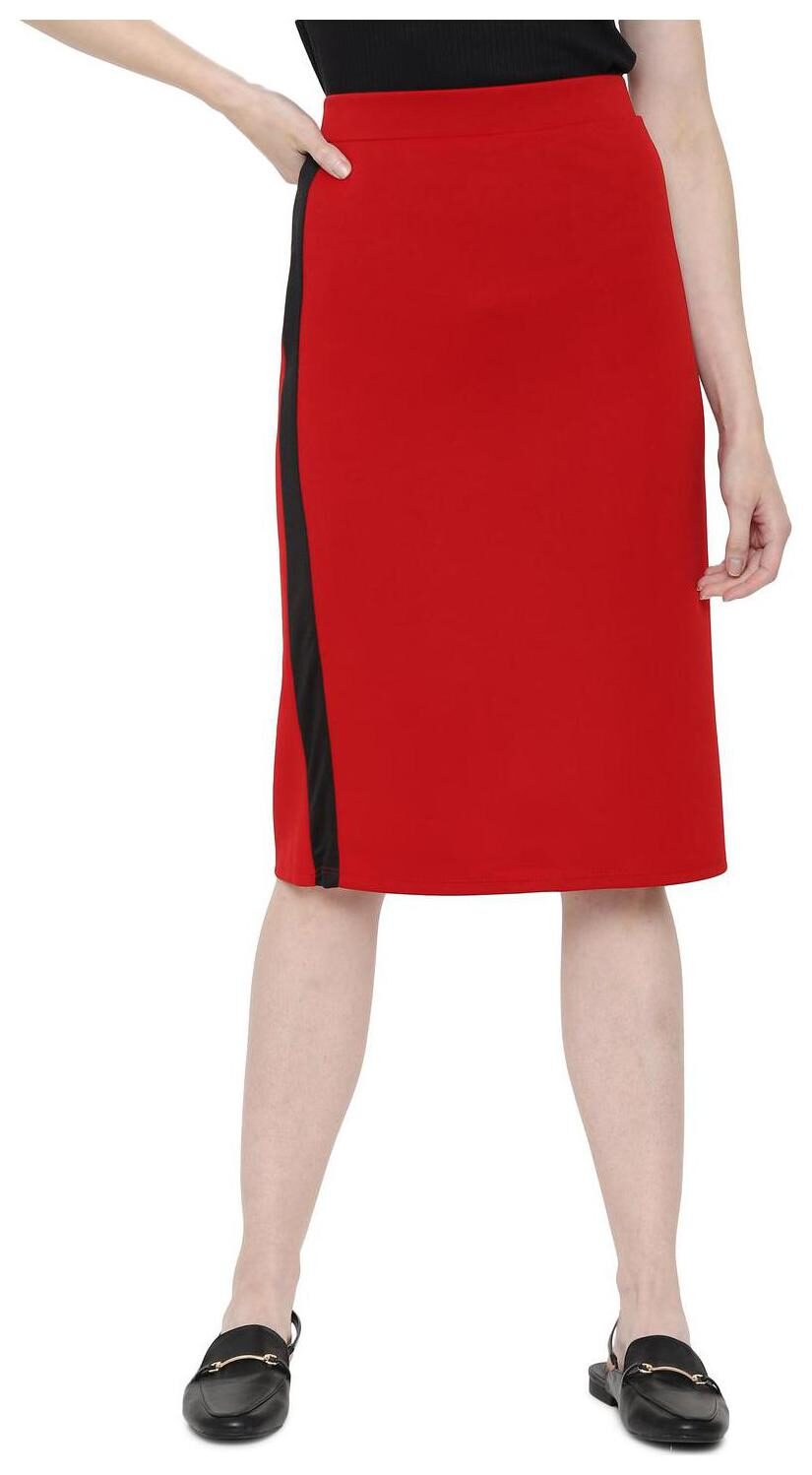 

People Solid A-line skirt Midi Skirt - Red