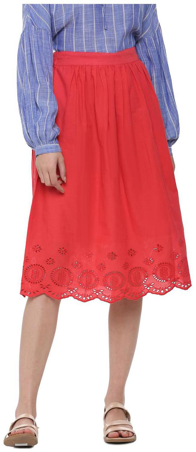 

People Solid A-line skirt Midi Skirt - Red