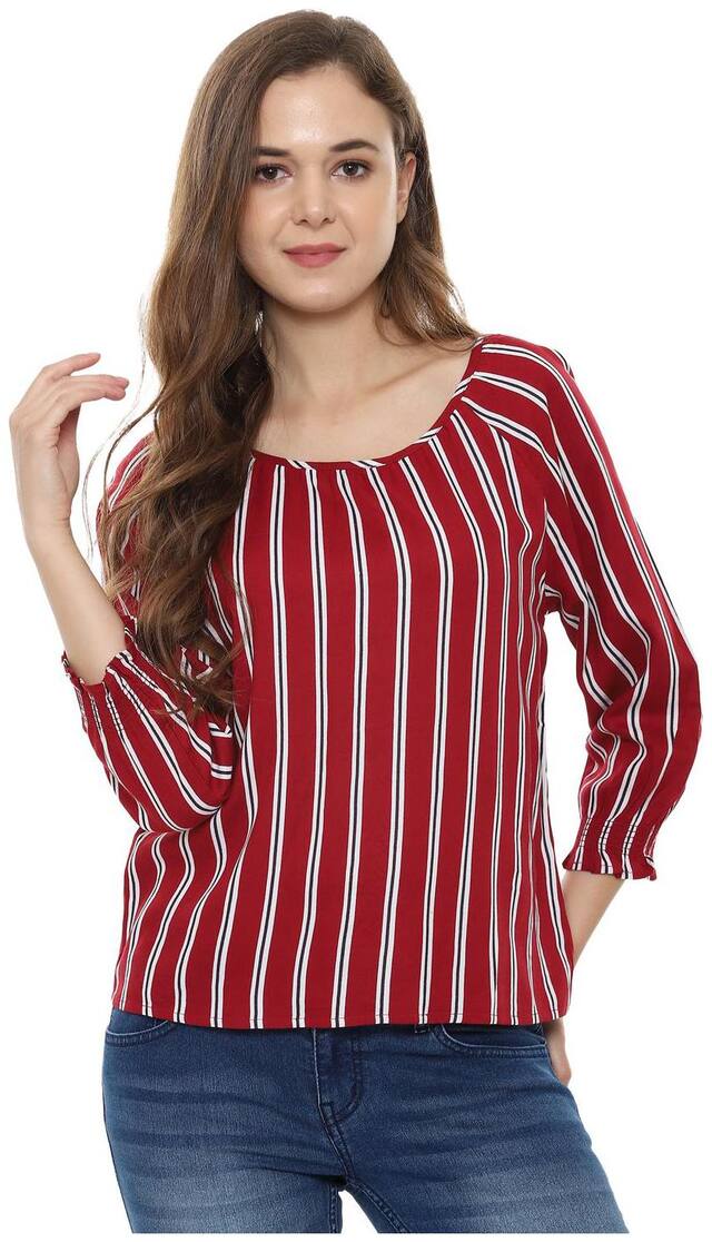 People Women Striped Regular top - Red