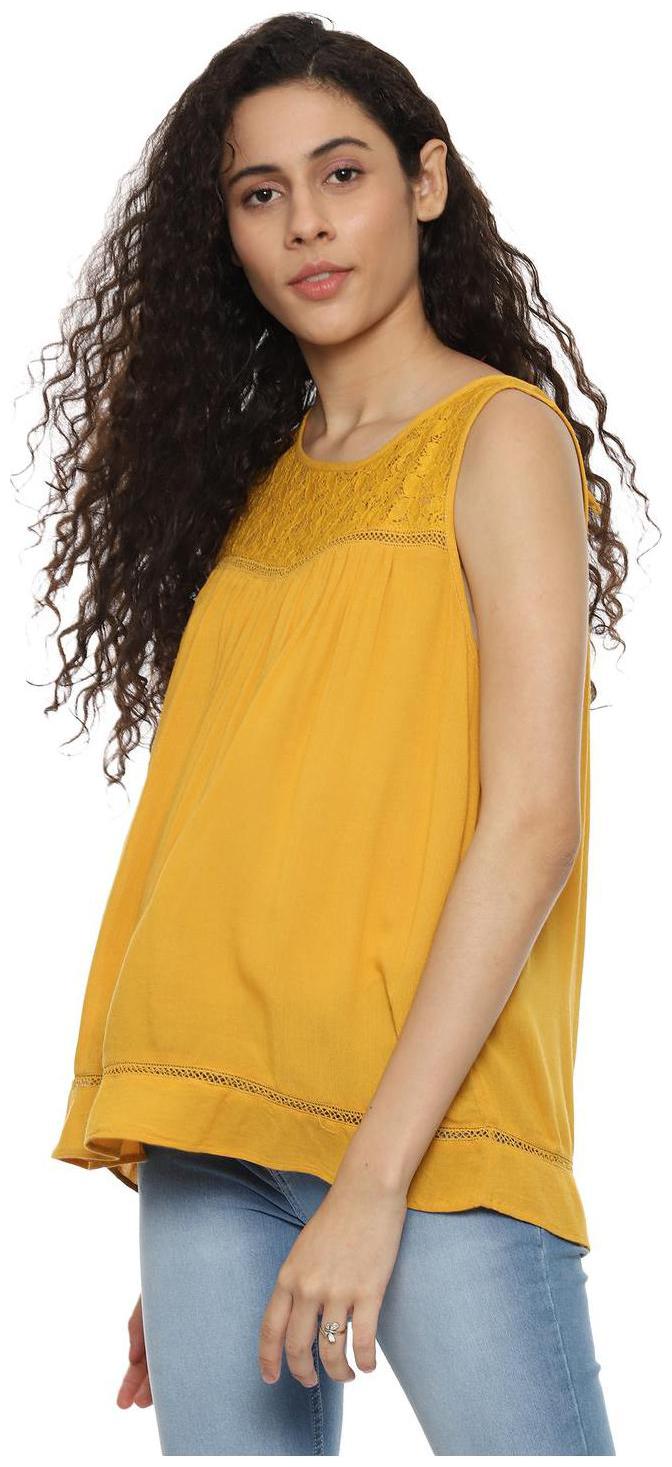 

People Viscose Lace Women Regular Top - Yellow