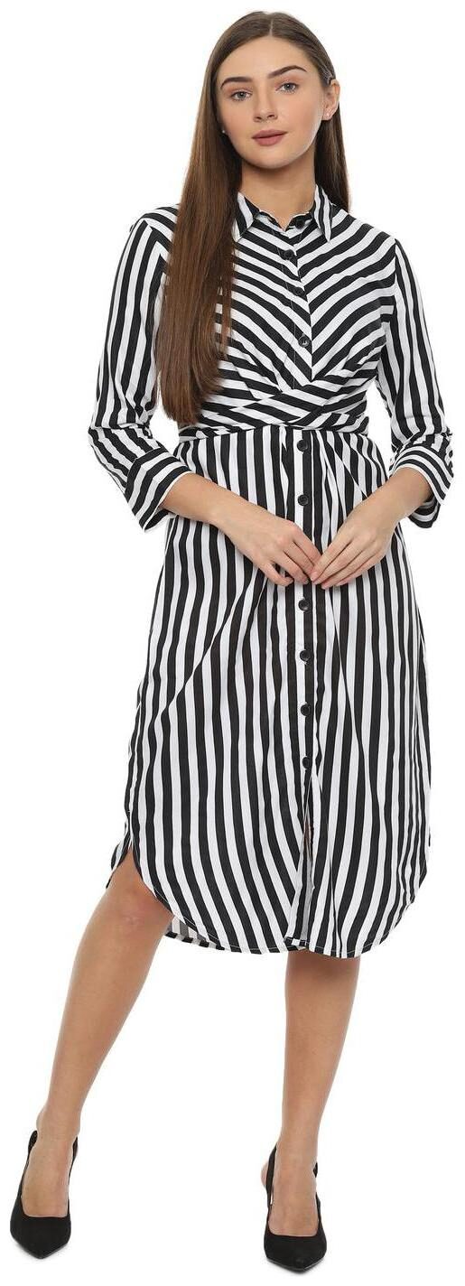 

People White Black Striped Shirt dress