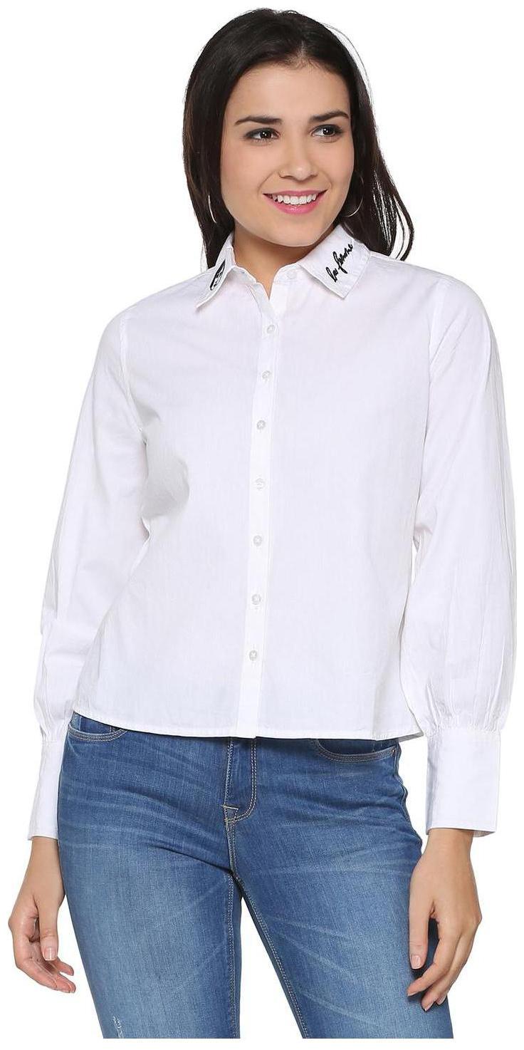

People Women White Solid Regular Fit Shirt