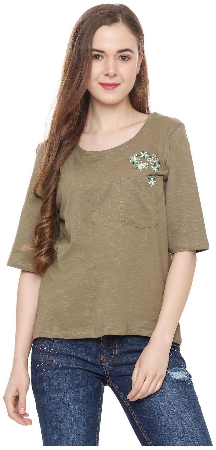 

People Women Self design Regular top - Green