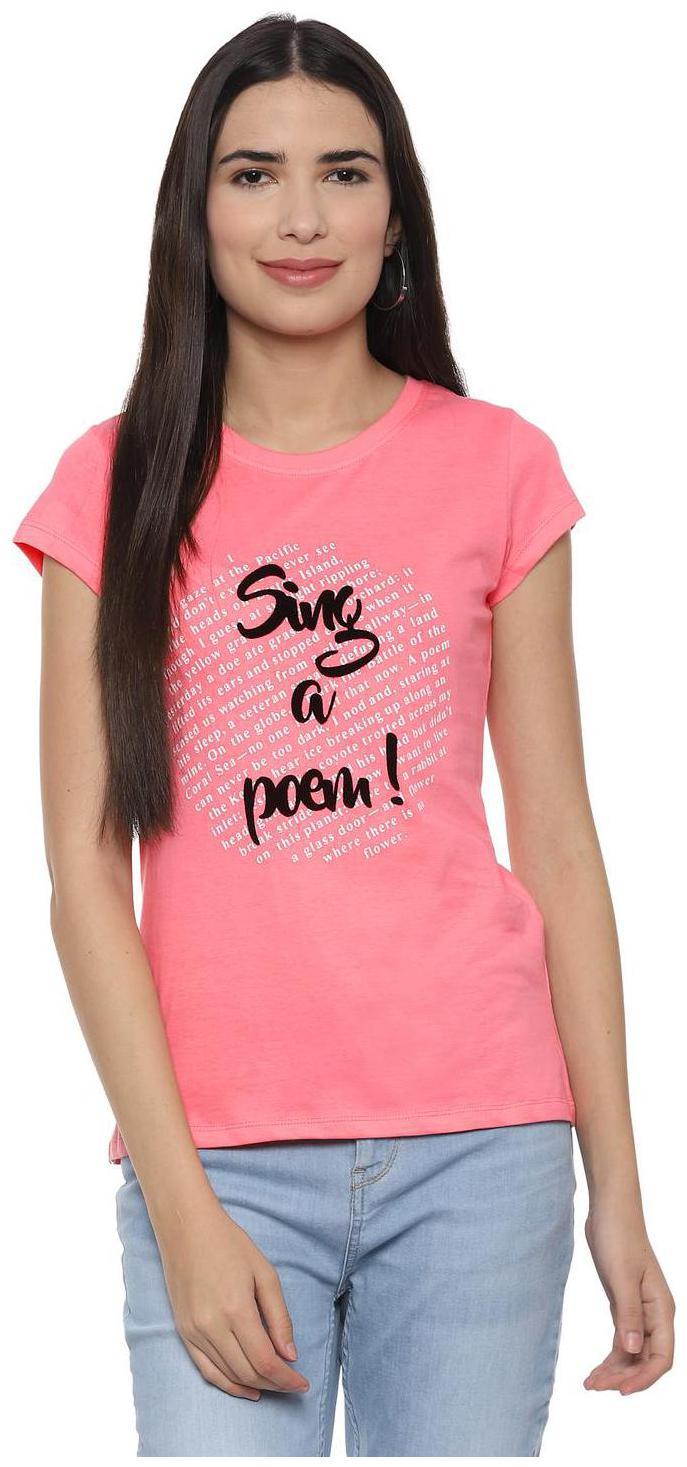 

People Women Pink Regular fit Round neck Cotton T shirt
