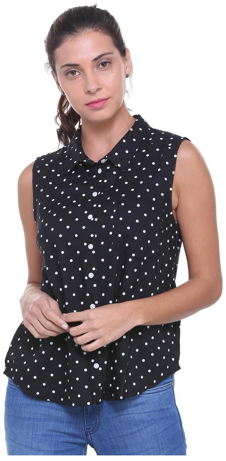 

People Women Blue Printed Regular Fit Shirt