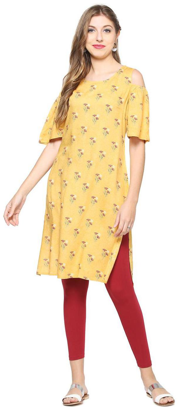 

People Women Yellow Printed Straight Kurta