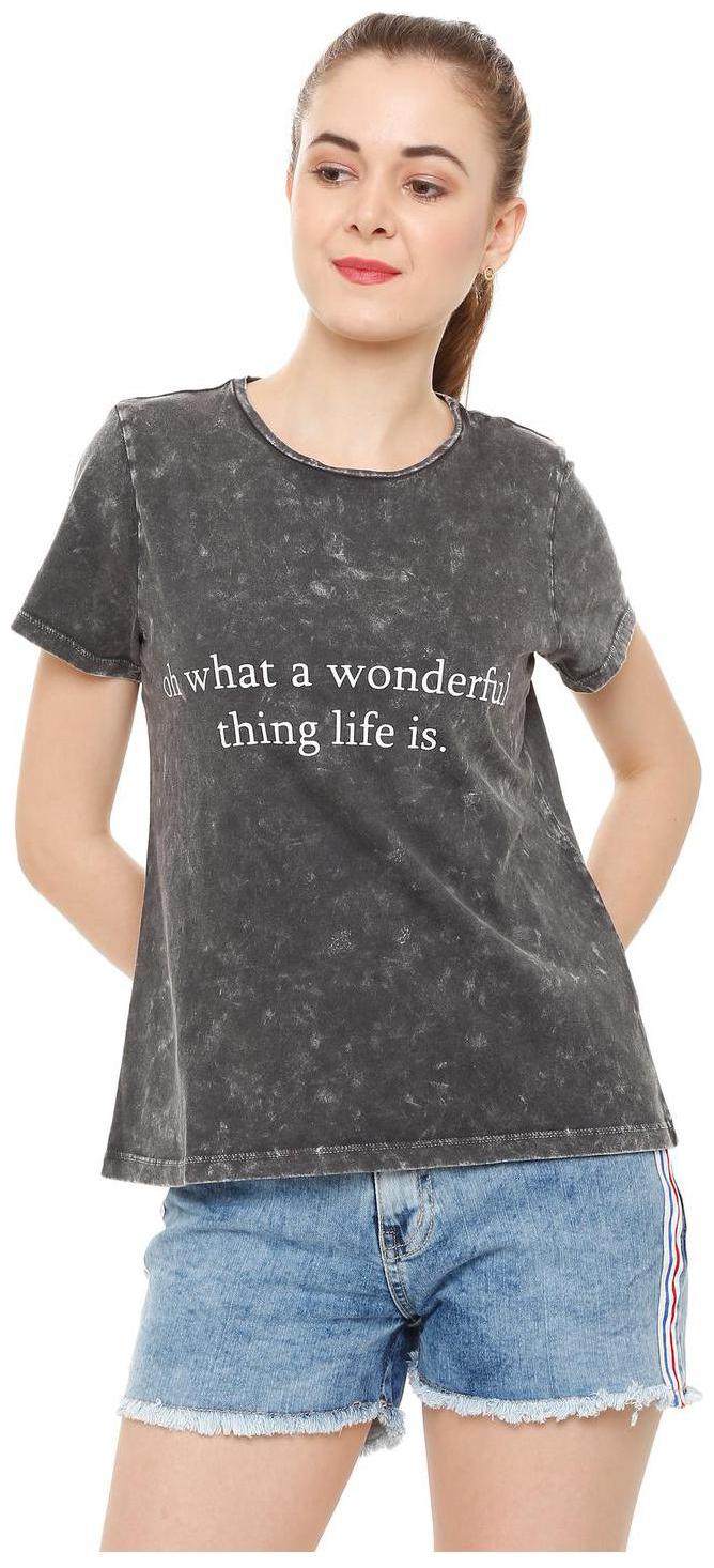 

People Women Grey Regular fit Round neck Cotton T shirt