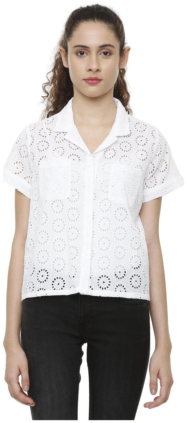 

People Women White Self Design Regular Fit Shirt
