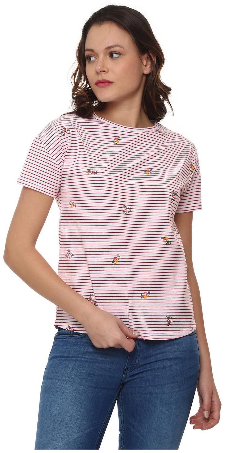 

People Women Maroon Regular fit Round neck Cotton T shirt