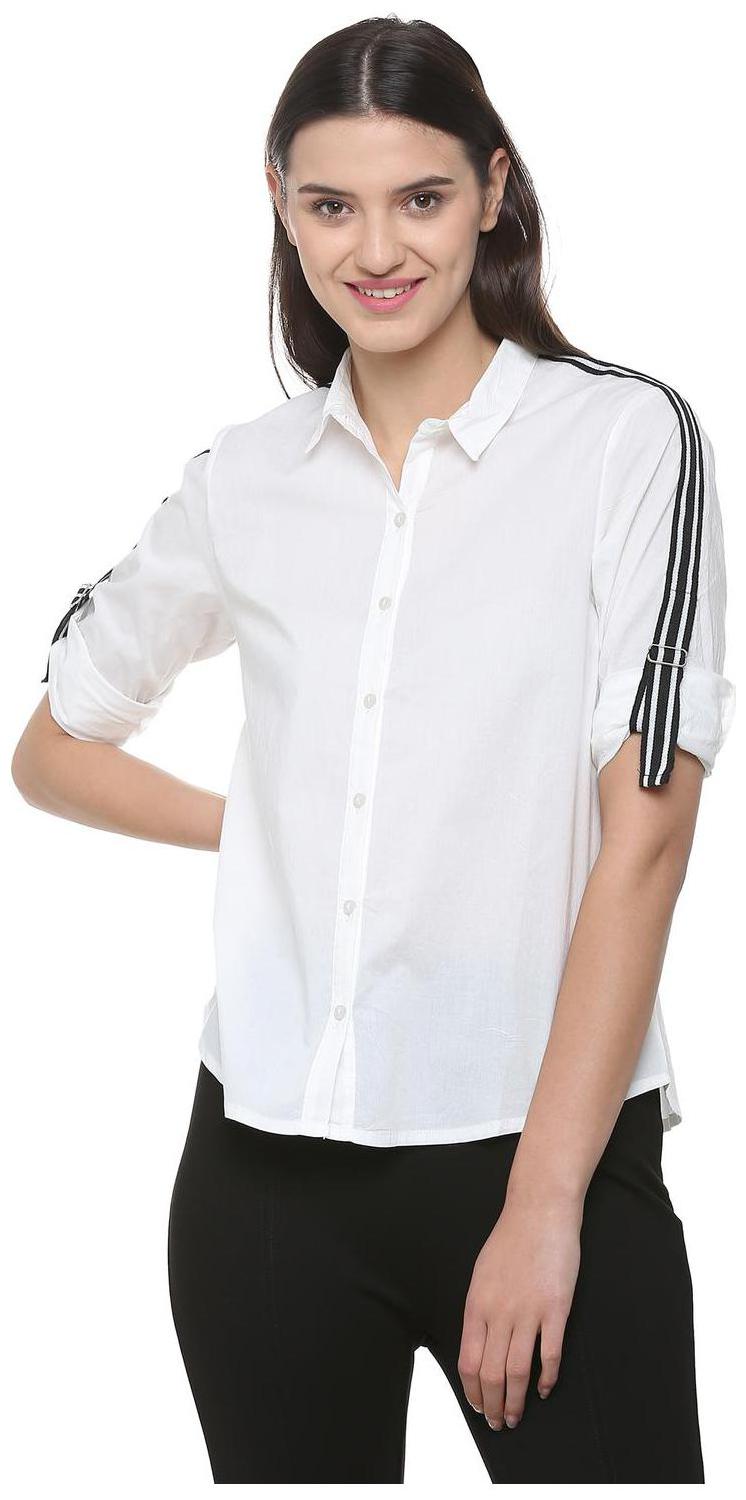 

People Women White Solid Regular Fit Shirt