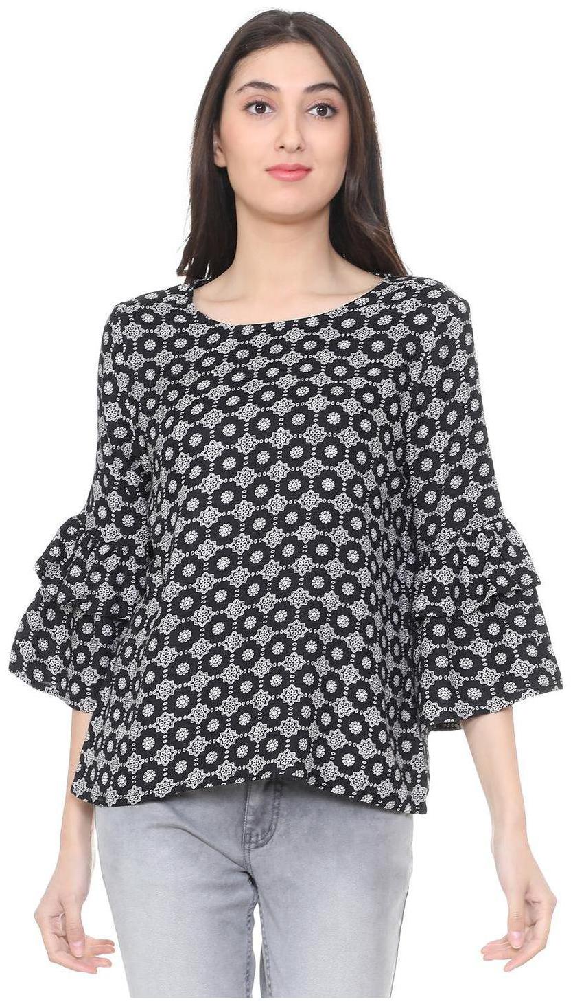 

People Women Printed Regular top - Black