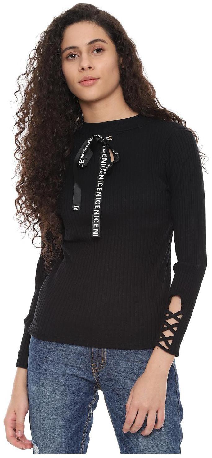 

People Women Self design Regular top - Black