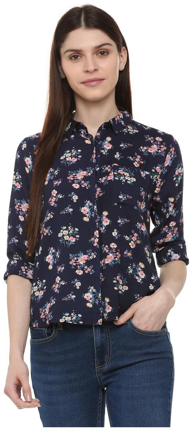 

People Women Blue Printed Regular Fit Shirt