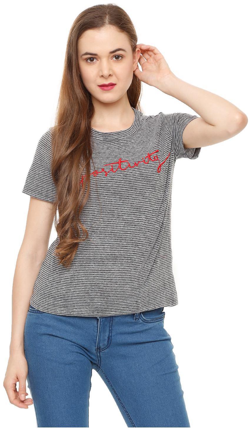 

People Women Striped Regular top - Grey
