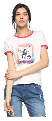 

People Women White Regular fit Round neck Blended T shirt