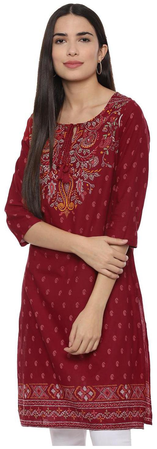

People Women Maroon Printed Straight Kurta