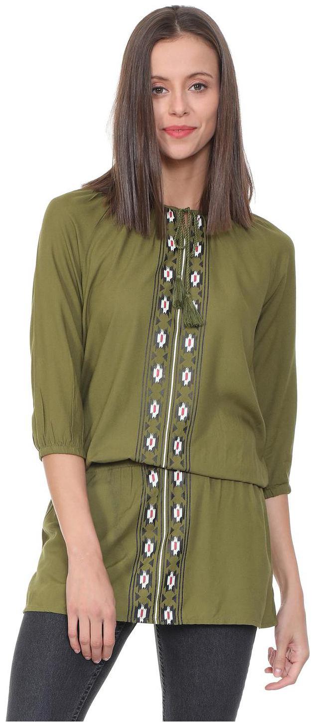 

People Women Self design Regular tunic - Green