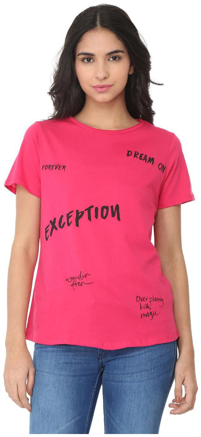 

People Women Pink Regular fit Round neck Cotton T shirt