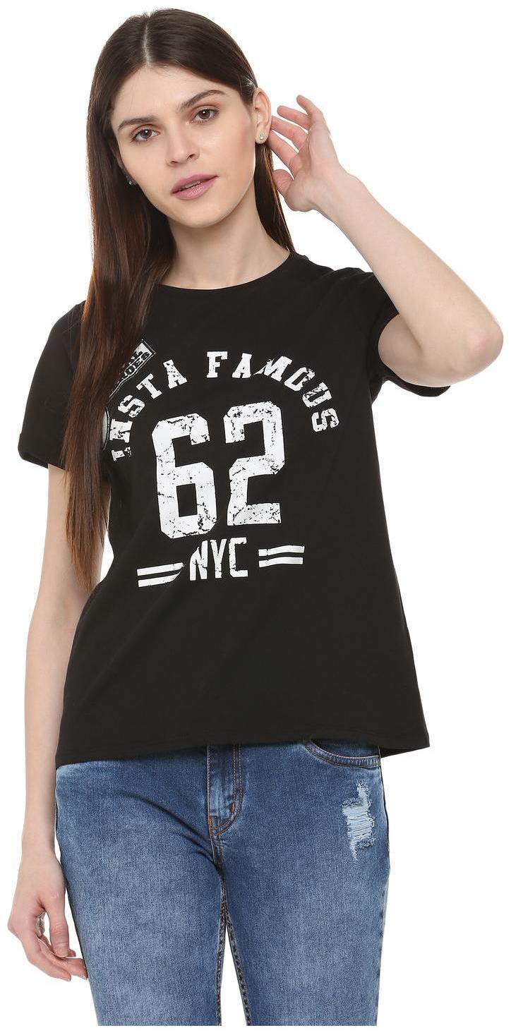 

People Women Black Regular fit Round neck Cotton T shirt