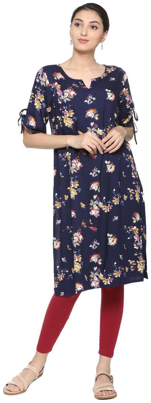 

People Women Blue Printed Straight Kurta