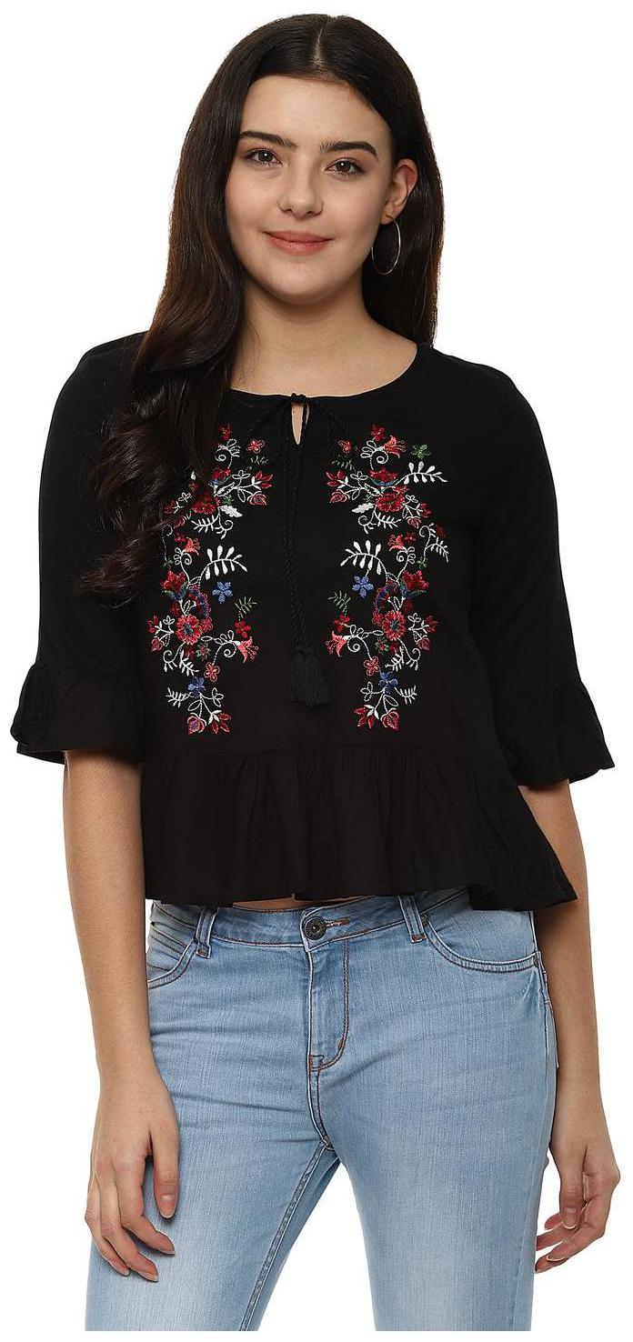 

People Women Embroidered Regular top - Black