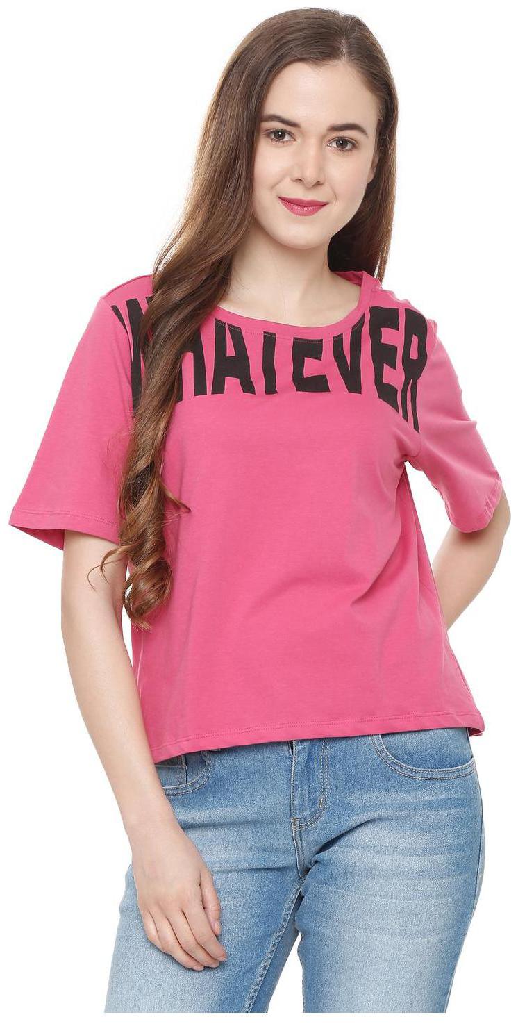 

People Women Pink Regular fit Round neck Cotton T shirt