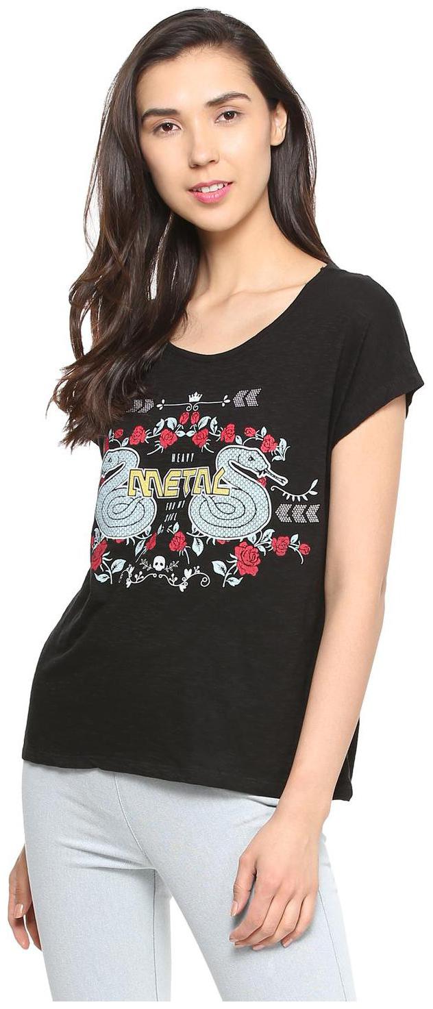 

People Women Printed Regular top - Black