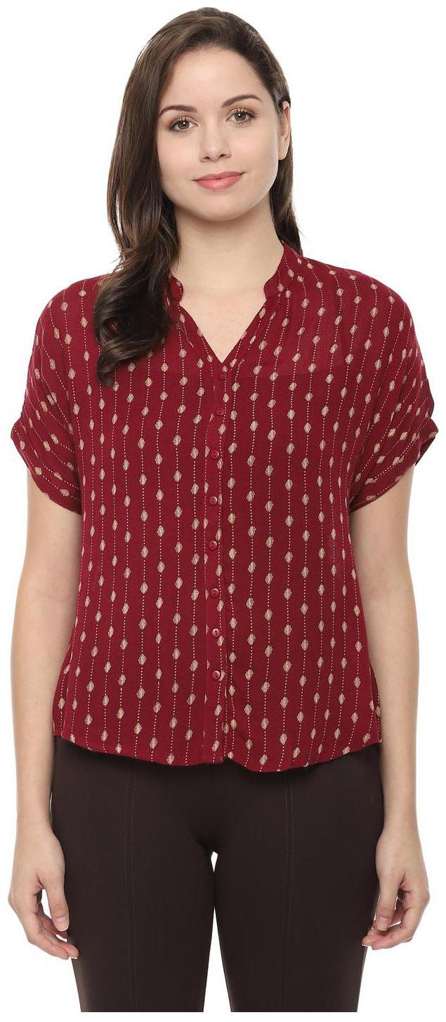 

People Women Maroon Printed Regular Fit Shirt