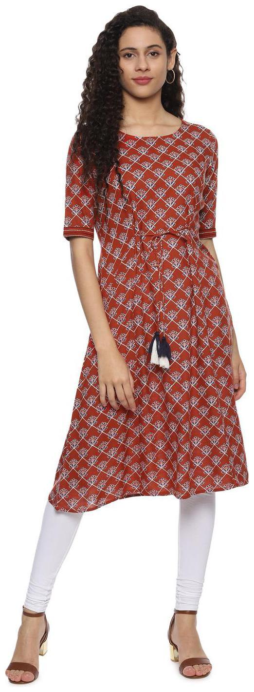 

People Women Viscose Printed Brown Kurta