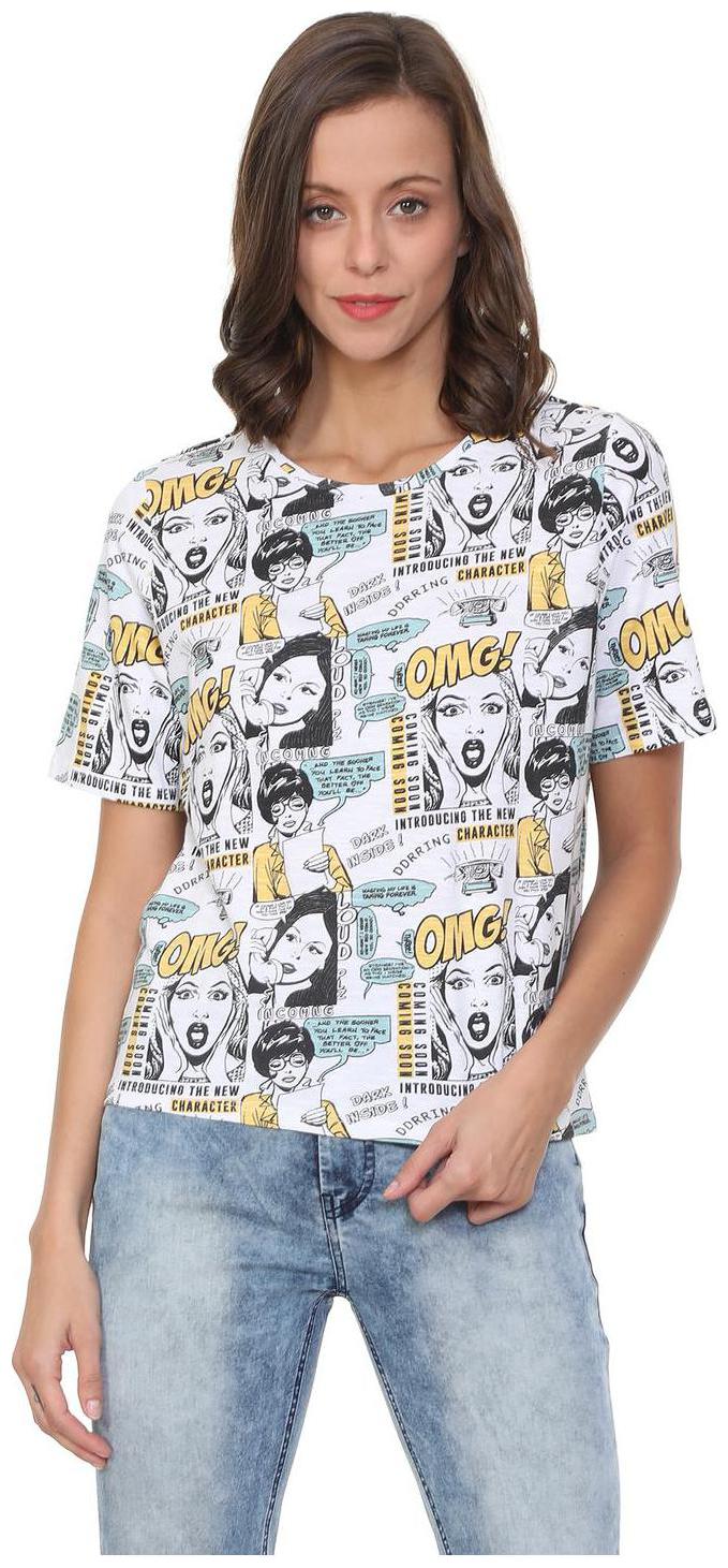 

People Women White Regular fit Round neck Cotton T shirt