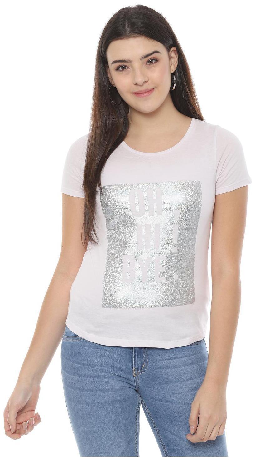 

People Women White Regular fit Round neck Cotton T shirt