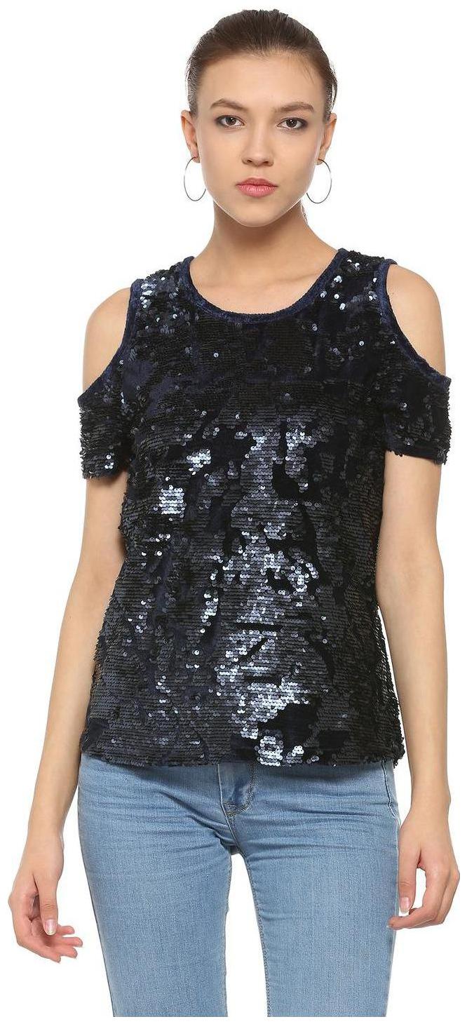 

People Women Embellished Regular top - Blue