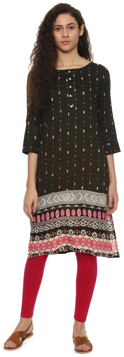 

People Women Green Printed Straight Kurta